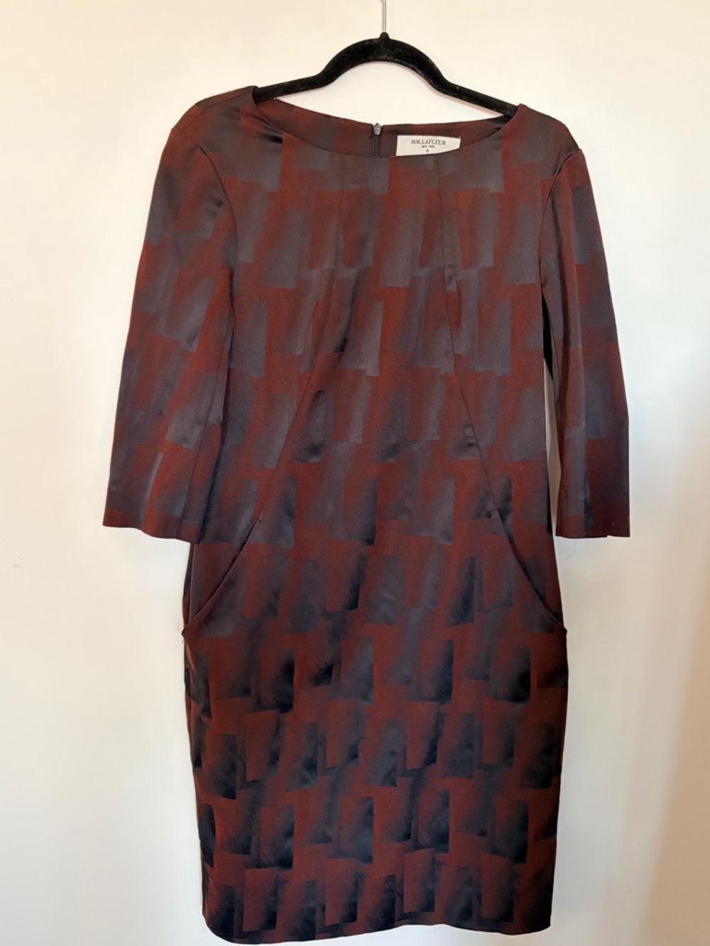 MM.LaFleur Burgundy and Black Long-Sleeve Sheath Dress